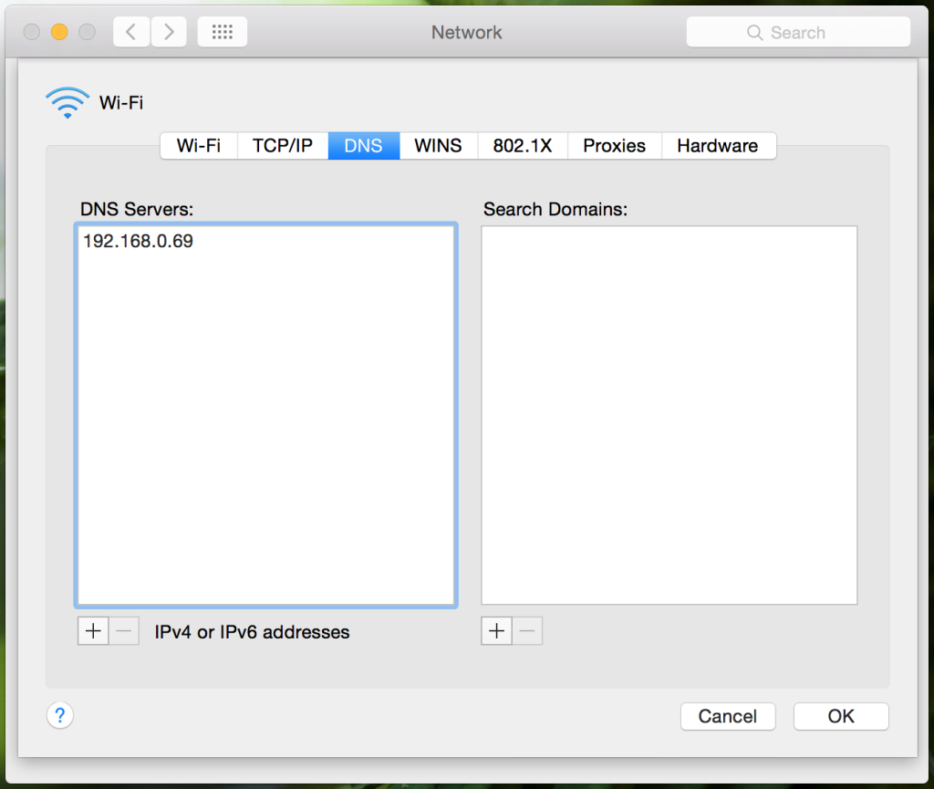 Set DNS server on OS X