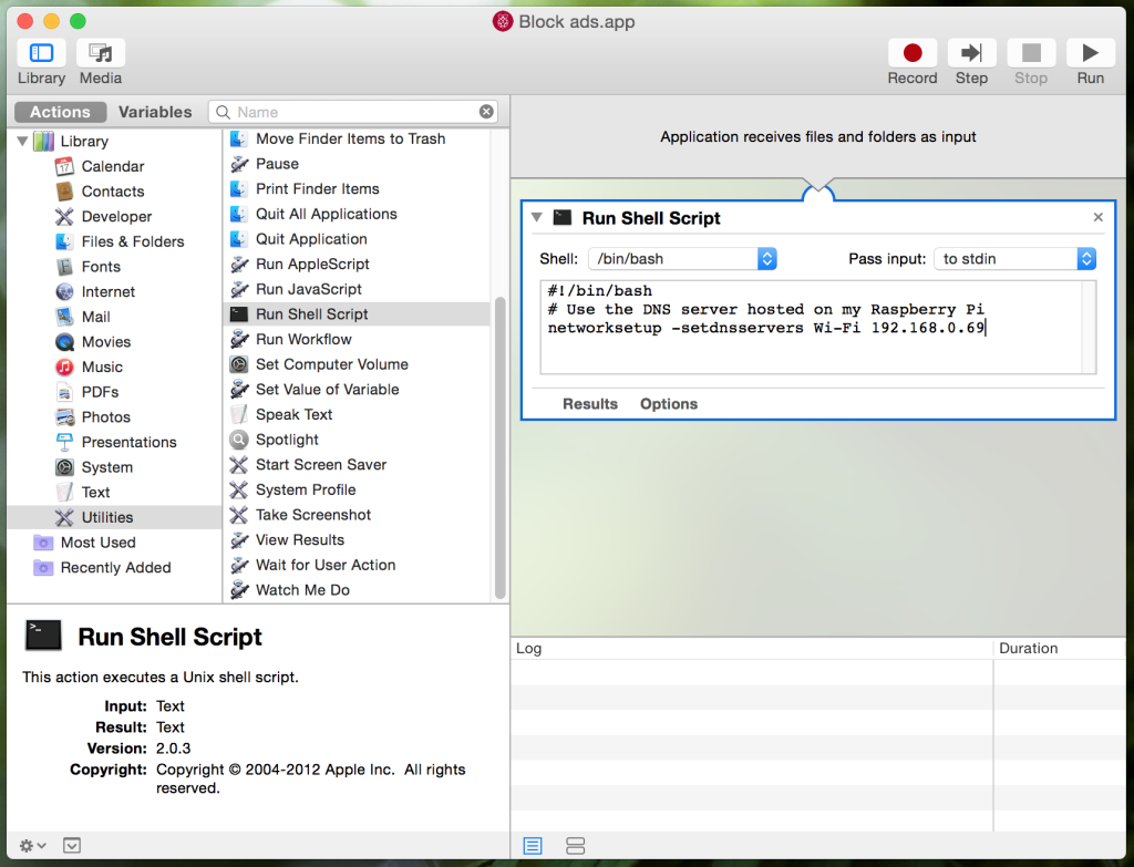 Automator - Run Shell Script